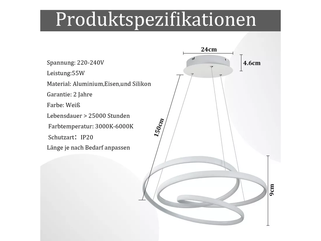 NETTLIFE Suspension LED Diam.50CM 55W Fer Blanc Table à Manger Dimmable Lampe de Table à Manger Moderne avec Télécommande pour Salon Chambre Cuisine