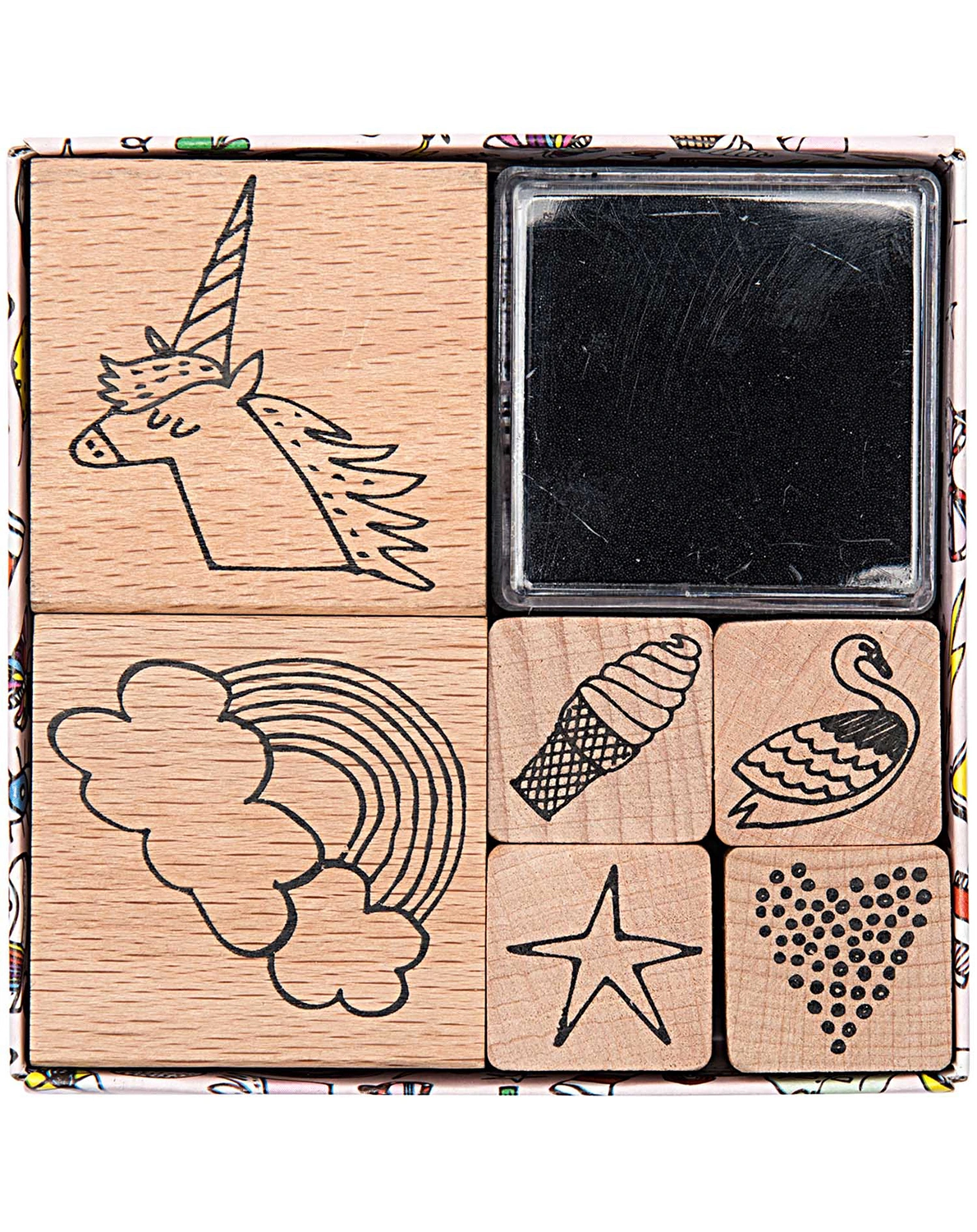 Stempel-Set MAGICAL SUMMER – REGENBOGEN 6er-Pack aus Holz
