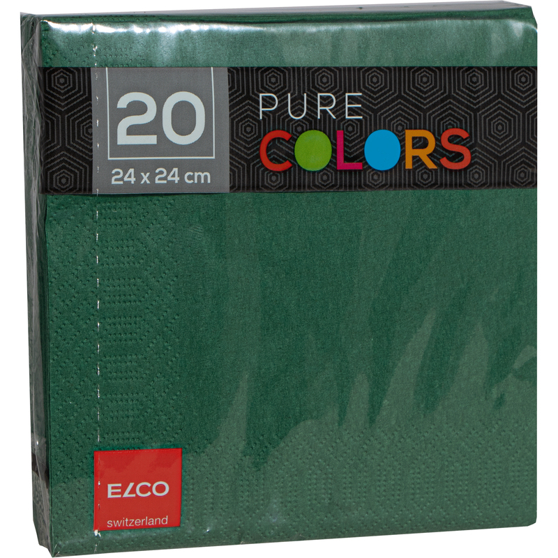 Elco Servietten Pure Colors, 24 x 24 cm,  1/4-Falz, dunkelgrün, 20 Stück