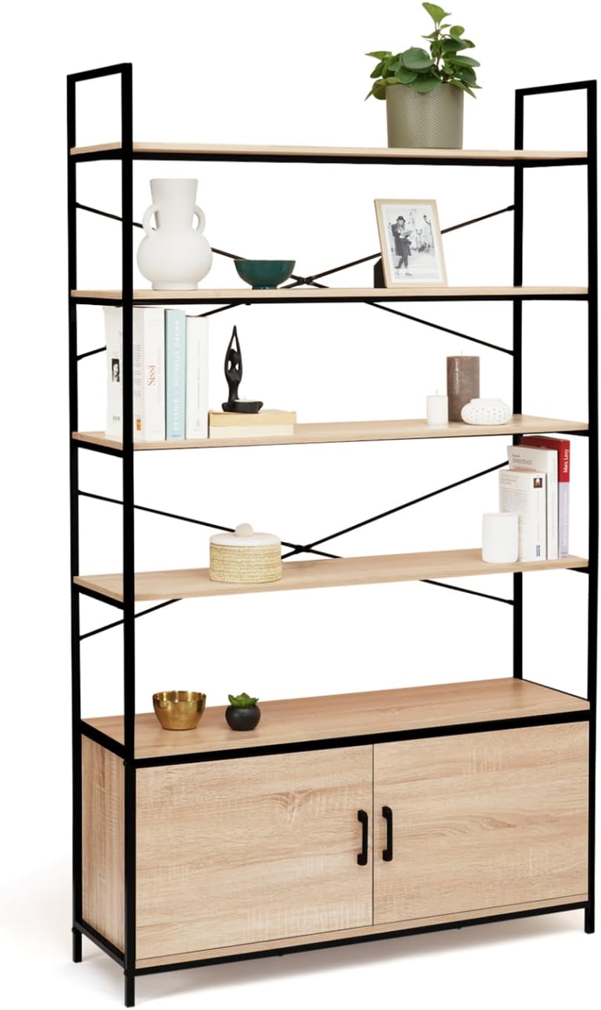 IDMarket - Regal XL 5 Ebenen mit Schrank Detroit Industriedesign 170 cm