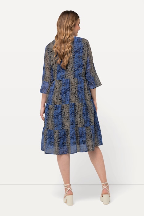 Midikleid, A-Linie, Tunika-Ausschnitt, 3/4-Volantärmel
