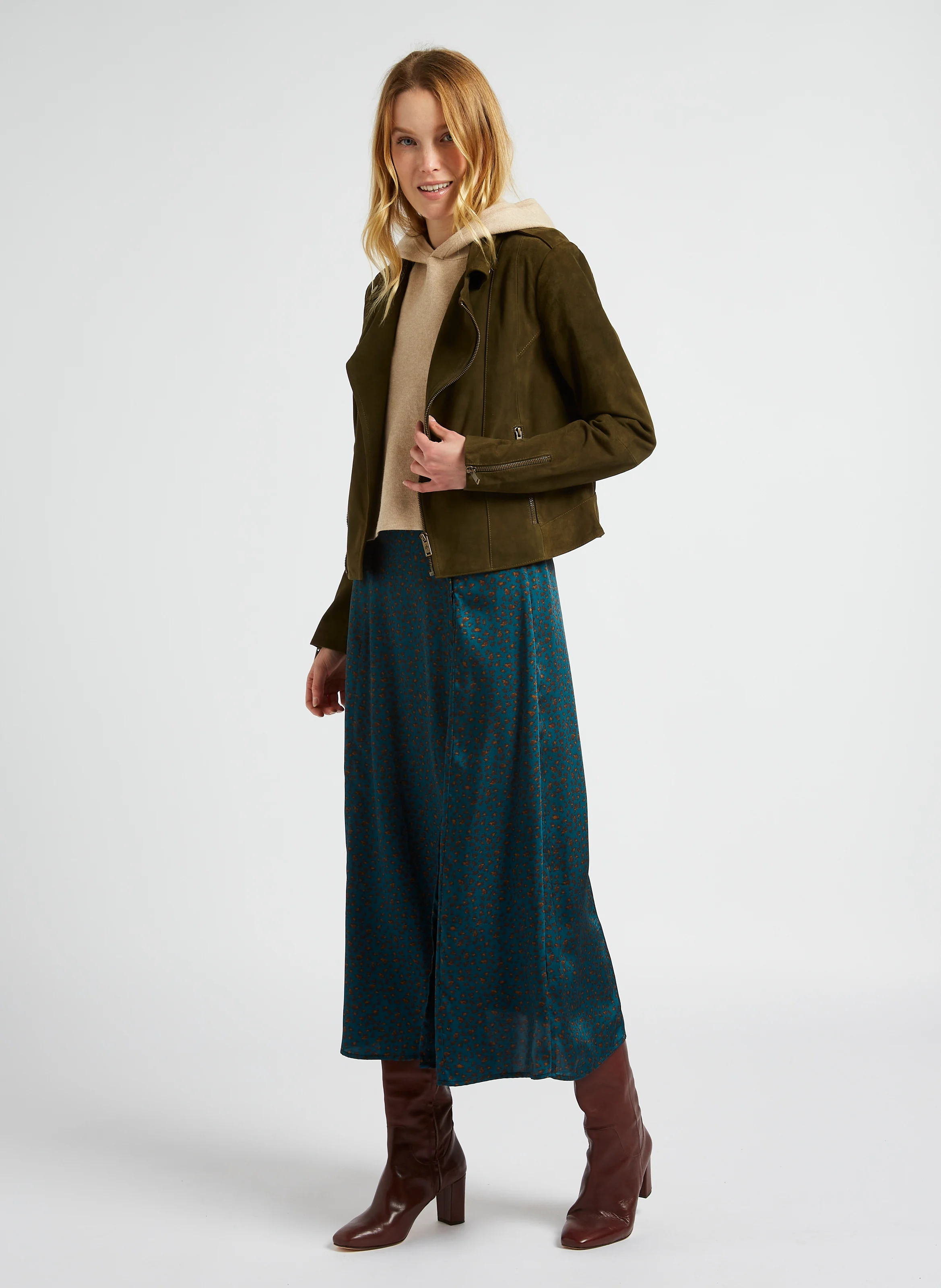 DEAN - Veste en cuir droite| Kaki