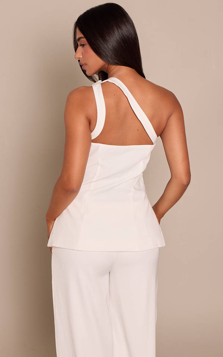 Blanc Gilet Sans Manches Ajusté Tissé Petite Taille Avec Encolure Boutonnée