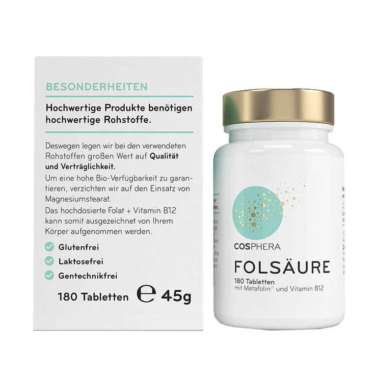 Cosphera Folsäure Tabletten 800 µg Folat mit Vit.B9, 180 St