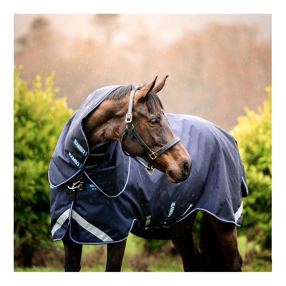 Horseware RAMBO DUO FORCE 100G  + LINER 100G ET 300G  -  Couverture de paddock + couvre-cou navy/white