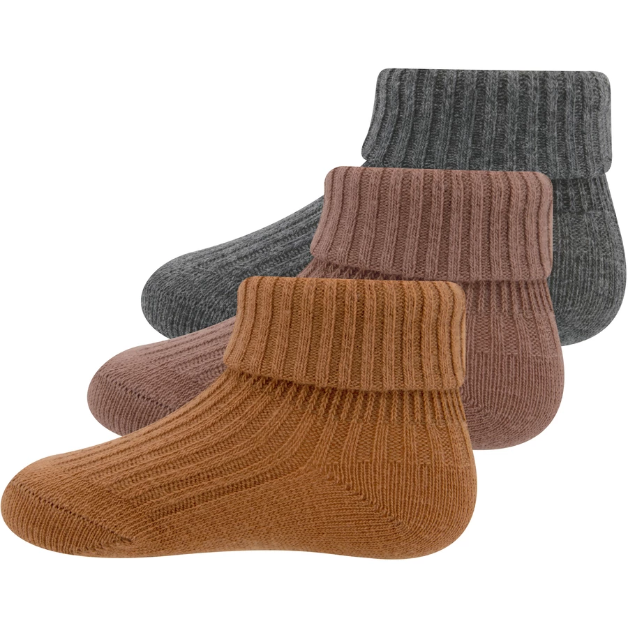 Ewers Babysocken Rippe mit Umschlag 3er Pack anthrazit melange  eichel-toffee