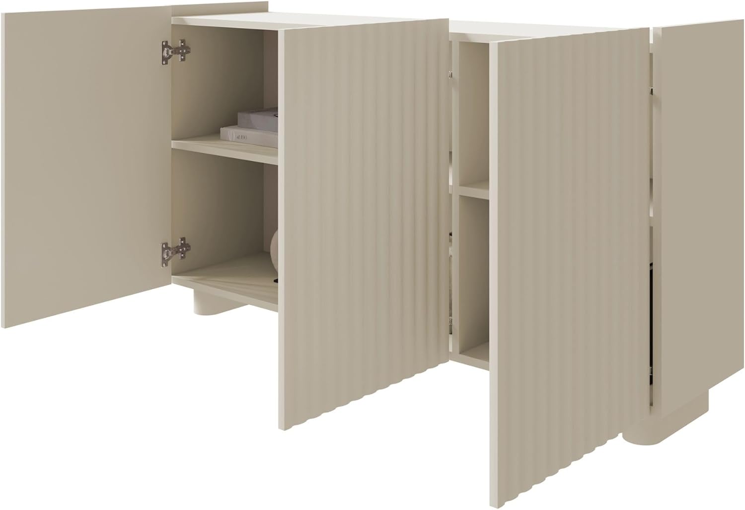 Selsey Kommode Fiorra 84×144×38,8 cm – Grau-Beige Sideboard mit Push-to-Open, 3 Fächer, modernes Design, ovale MDF-Füße (12 cm), ideal für Esszimmer.