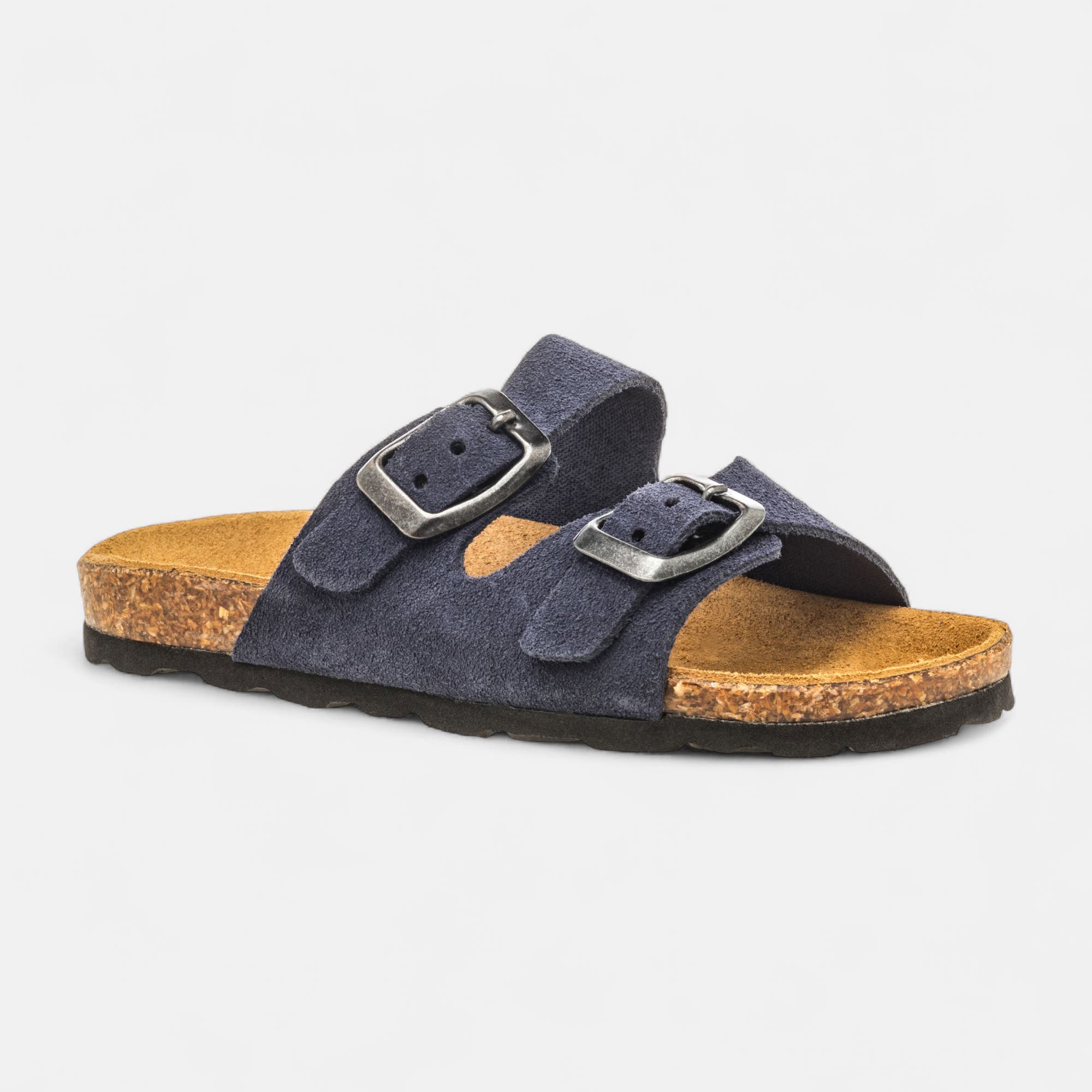Mules semelle liège Garçon en cuir bleu marine