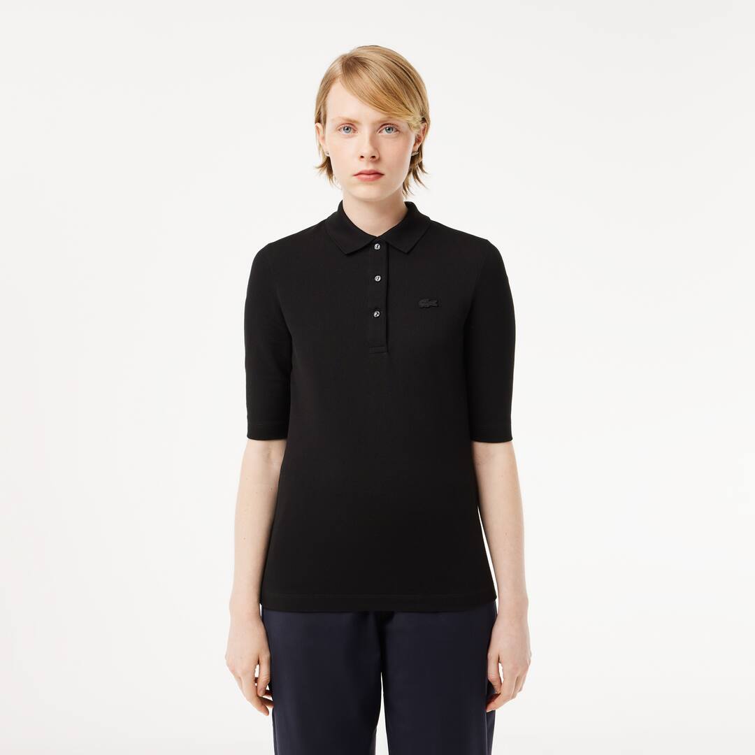 Polo Lacoste slim fit à manches trois-quarts en coton souple Manches Courtes - Noir - Lacoste - Femme