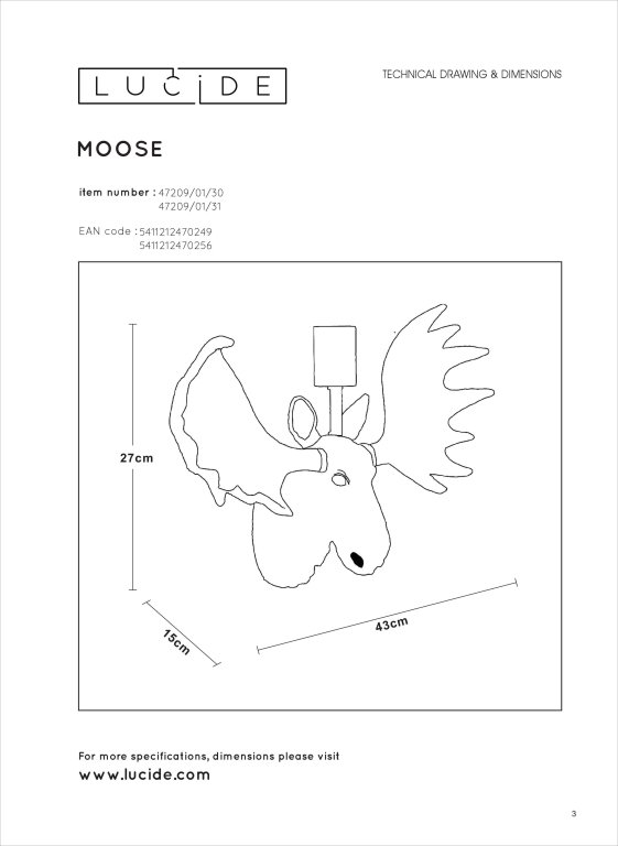 Lucide Moose wandlamp zwart