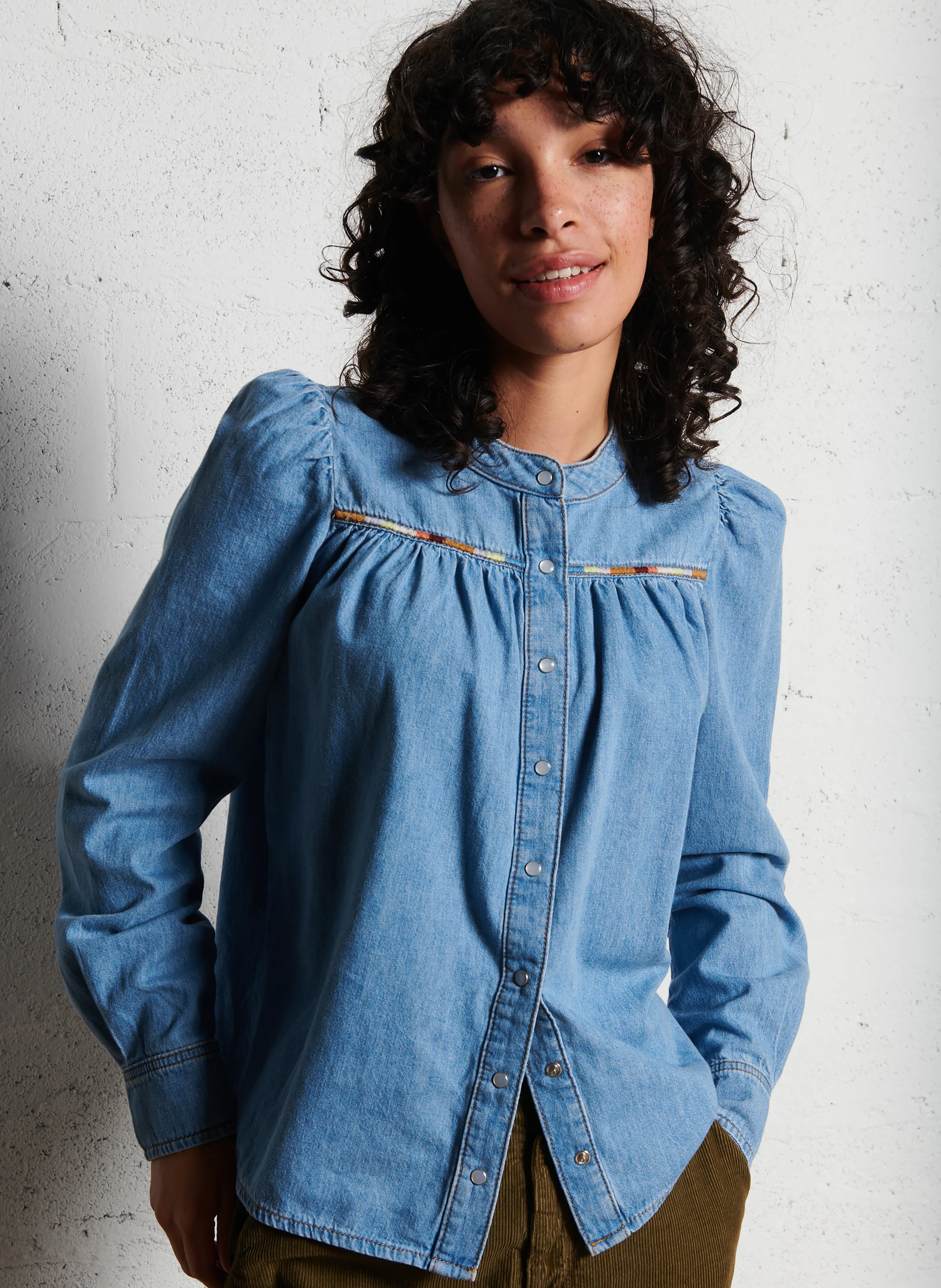 LWILLAC - Chemise en denim ample col mao en coton | Bleu