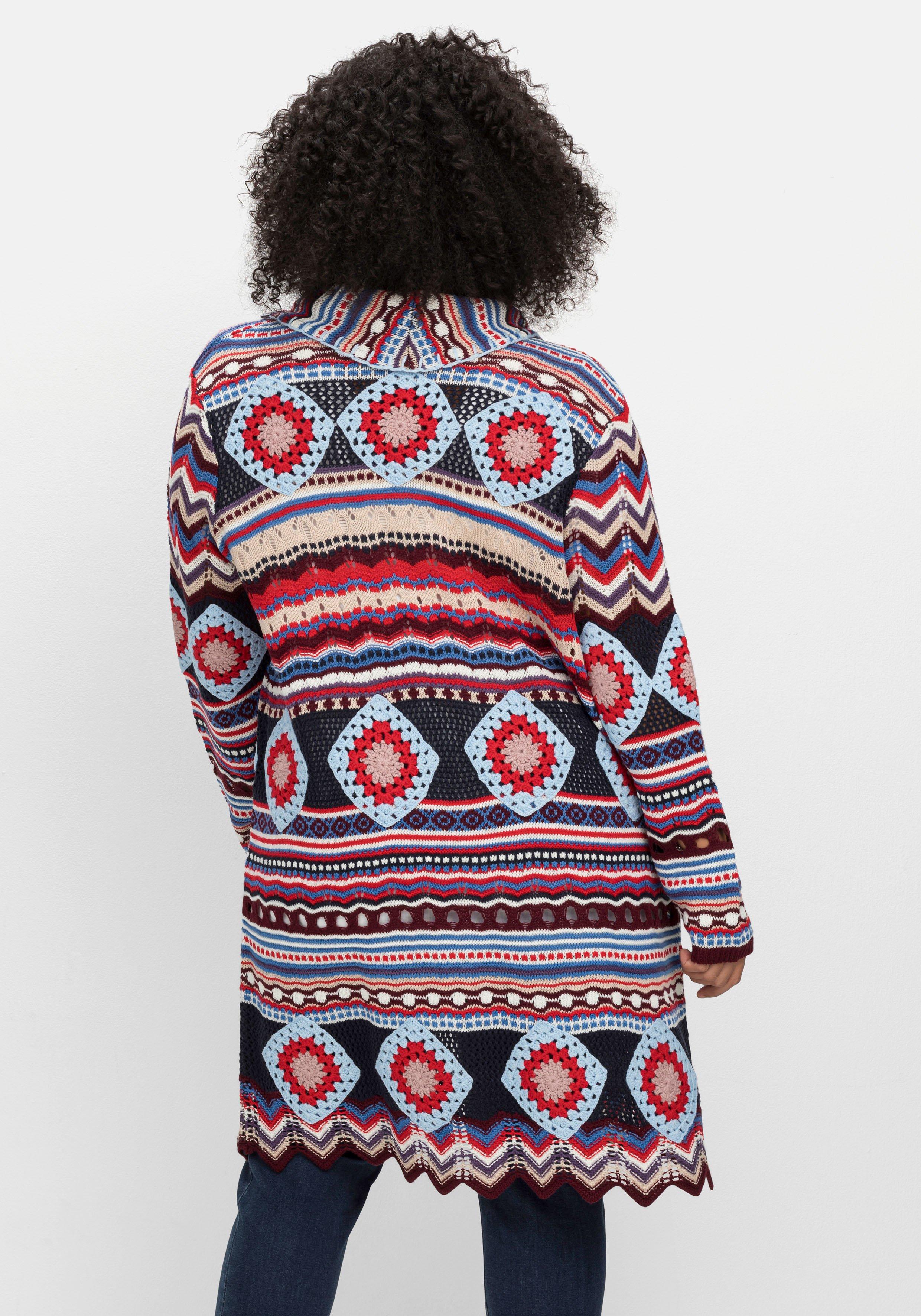 Longstrickjacke im Boho-Stil, mit Schalkragen