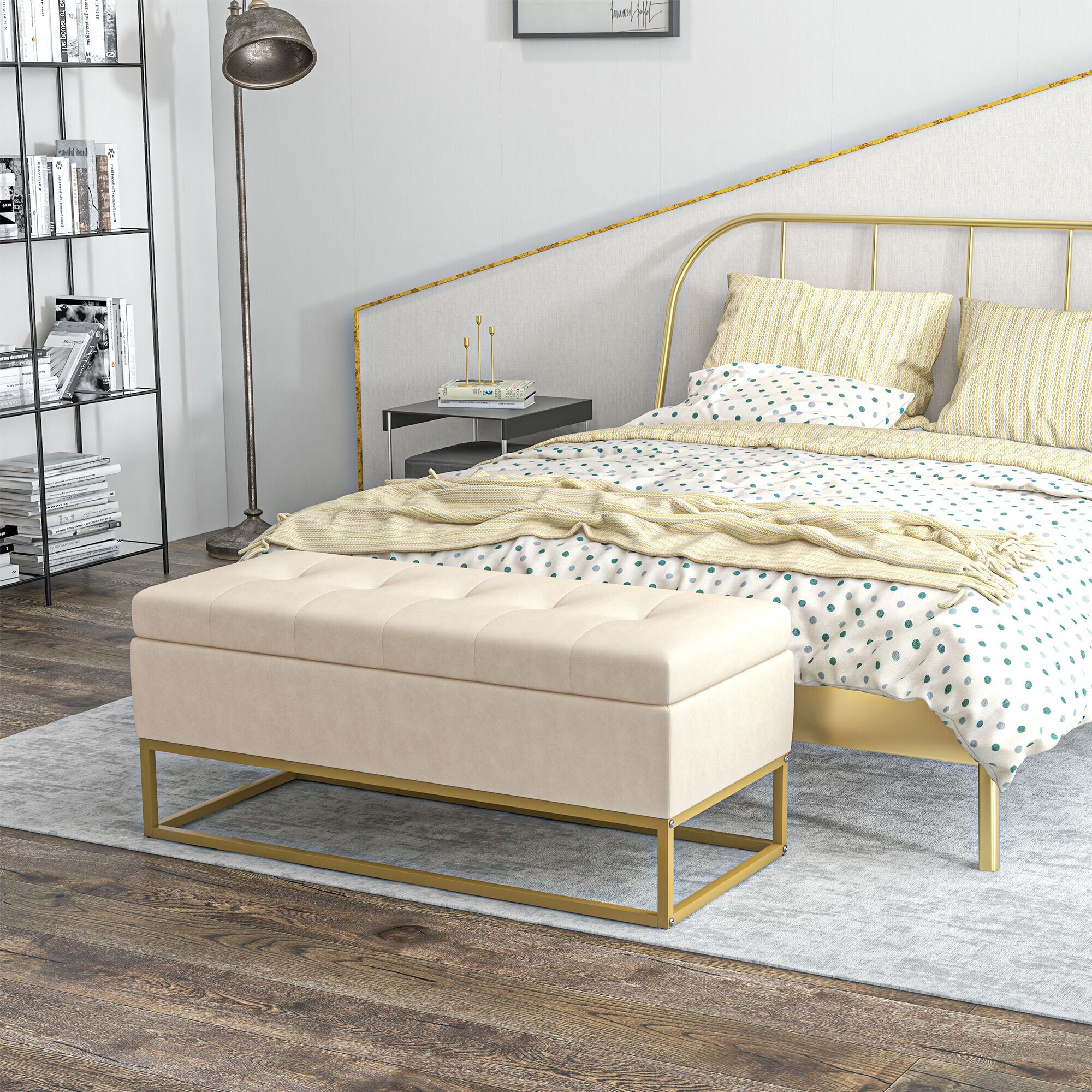 HOMCOM Sitzbank mit Stauraum beige 110L x 44B x 49H cm