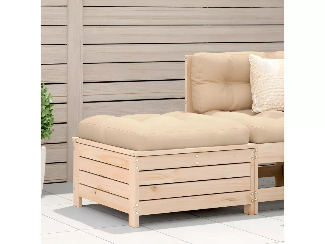 Repose-pied de jardin avec coussin bois de pin massif