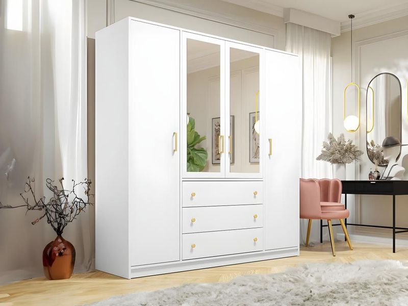 LIZANDRO - Kast - Wit - 4 Deuren - 3 Lades - Met Spiegels - 196 cm