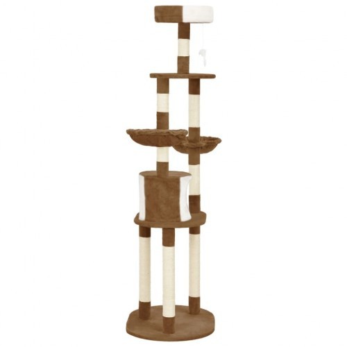 Arranhador marrom para gatos com hastes de sisal.