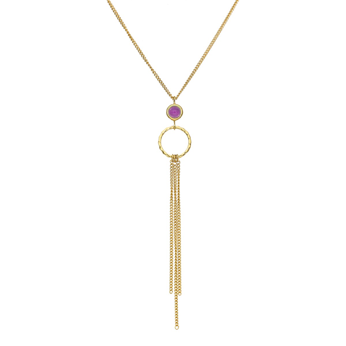 Collier Argent Dorée Chaines Pendantes Et Pierre Amethyste