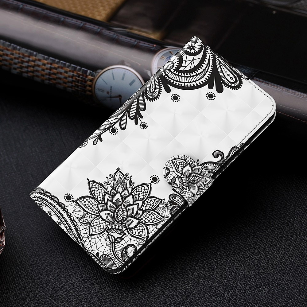 Samsung Galaxy S21 FE 5G Leder Tasche mit Kartenfach   Handschlaufe - Blumen Mandala (Weiss)