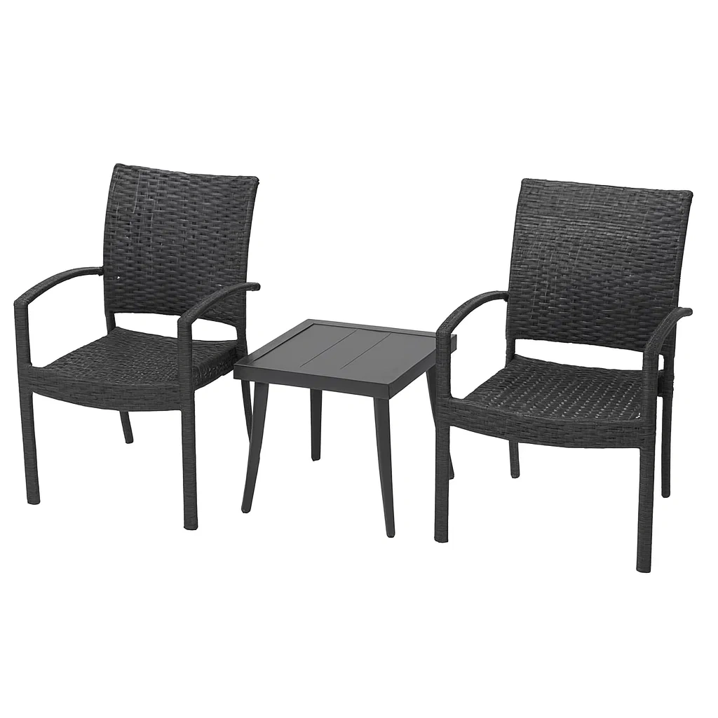 Ensemble de mobilier d'extérieur en résine tressée et acier noir (bistro)