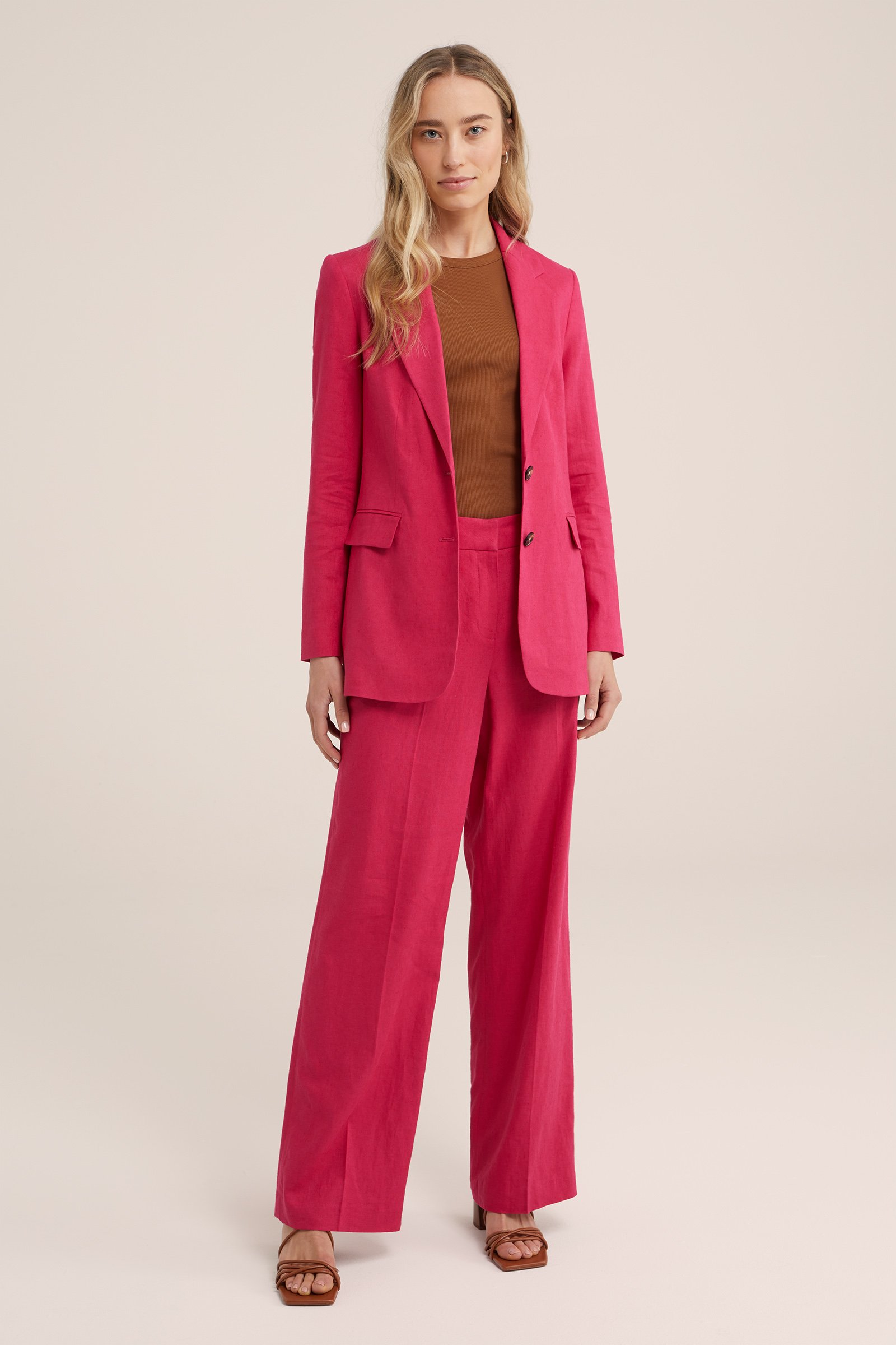 regular fit blazer van linnenmix WE Fashion Felroze