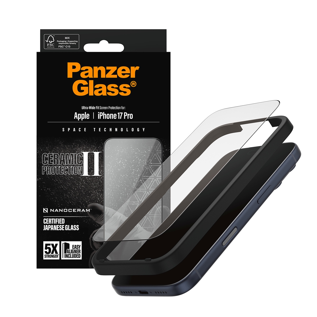 CARE by PanzerGlass Displayschutzglas »Ceramic II Ultra-Wide Fit Screen Protector« für Apple iPhone 17 Pro Displayschutzfolie, Schutzfolie, Bildschirmschutz, kratz- & stossfest