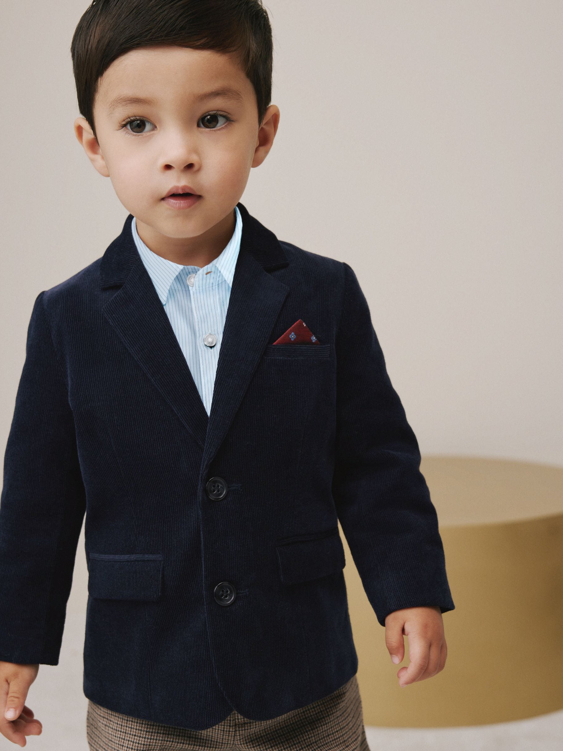 Marineblauw - Set van corduroy blazer, overhemd en broek (3mnd-9jr)