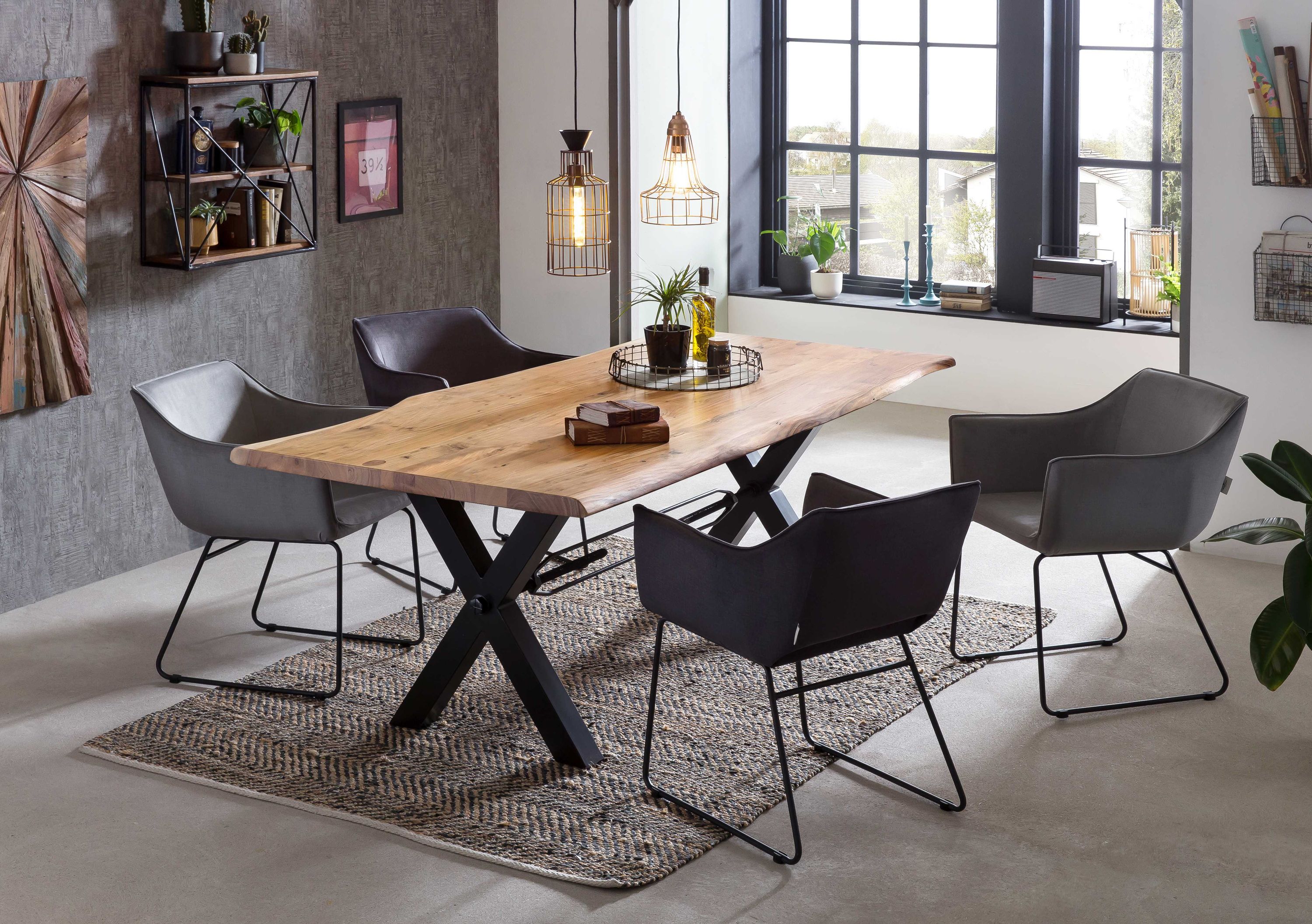 Tisch 200x100 Akazie Metall Holztisch Esstisch Speisetisch Küchentisch Esszimmer