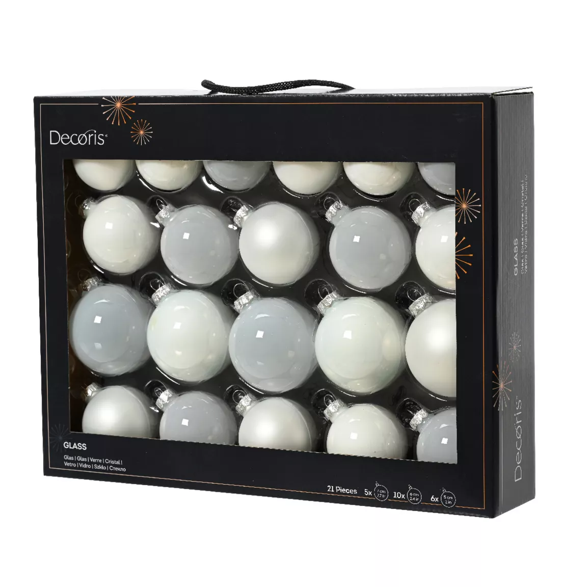Lot de 21 boules de Noël en verre Assorties Cristal Blanc d'hiver