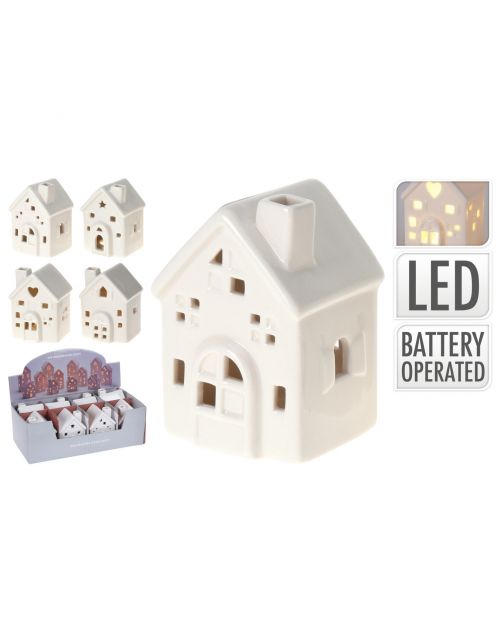 Homestyle Huis Met Led - Verlichting - 6x6x10 cm Wit Assorti