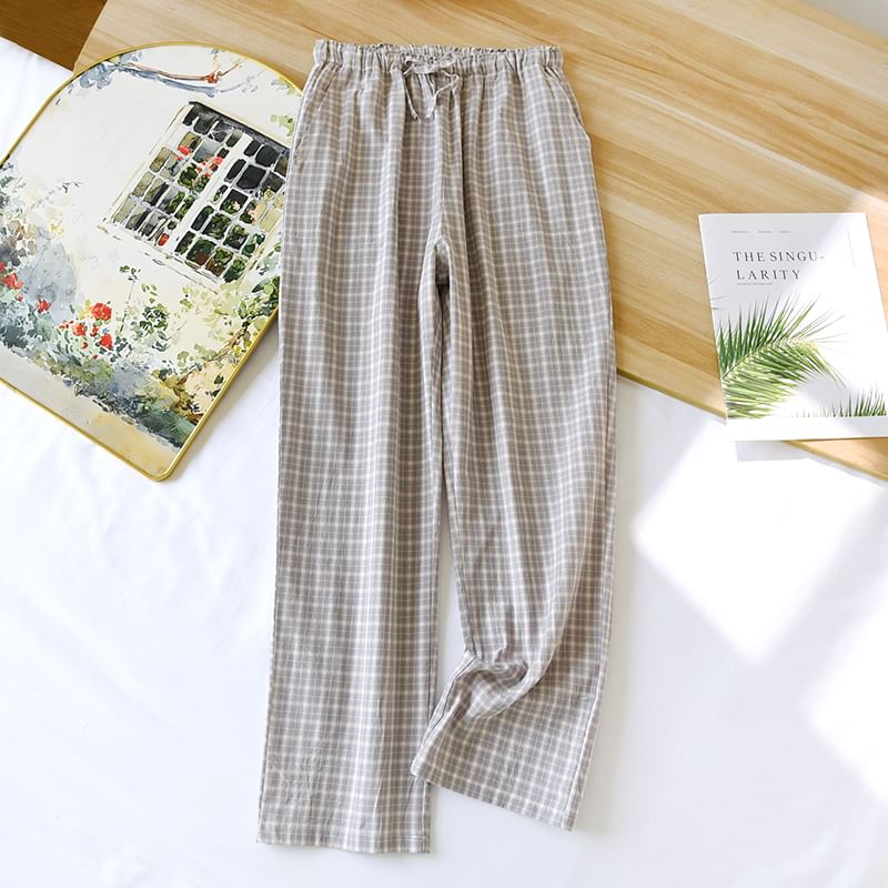 Dogini - Bijpassende pyjamabroek met trekkoord in de taille en ruitmotief (verschillende ontwerpen)