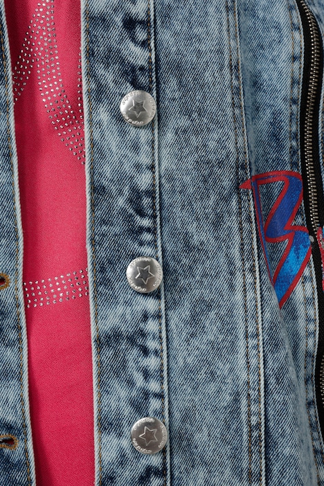 Jeansjacke, Used-Look, Rücken-Print, Zierzipper, Fransensaum