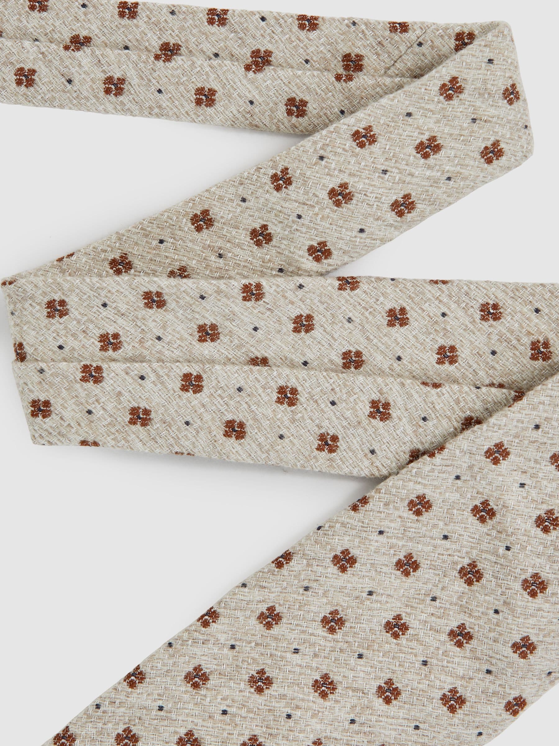 Gemeleerd beigebruin - Reiss Tullio Wool-Silk Floral-Medallion Tie
