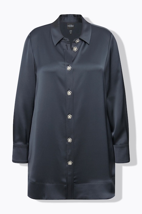 Bluse, Acetat, A-Linie, Hemdkragen, Langarm