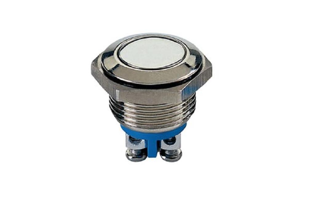Drucktaster Edelstahl 19 mm, flach 48 V DC / 2 ATaster mit Edelstahlgehäuse