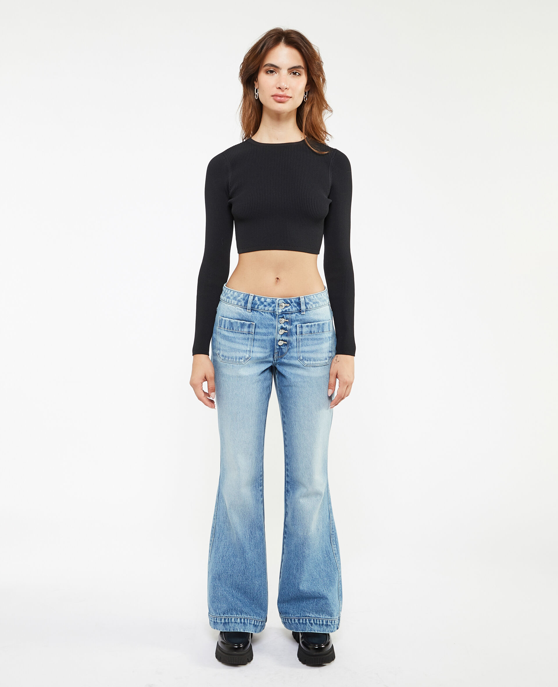 Jean flare avec boutons apparents - Bleu