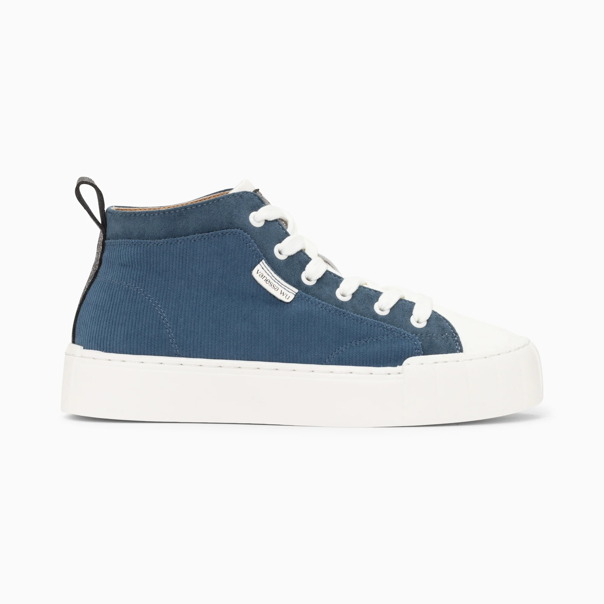 Sneakers-Baskets montantes Clarisse côtelées bleu et blanc