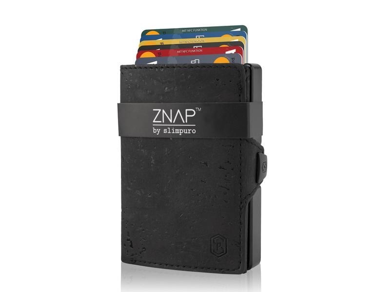 ZNAP Portemonnaie Slim Wallet Kork Black, 12er Portemonnaie mit entfernbarem Münzfach