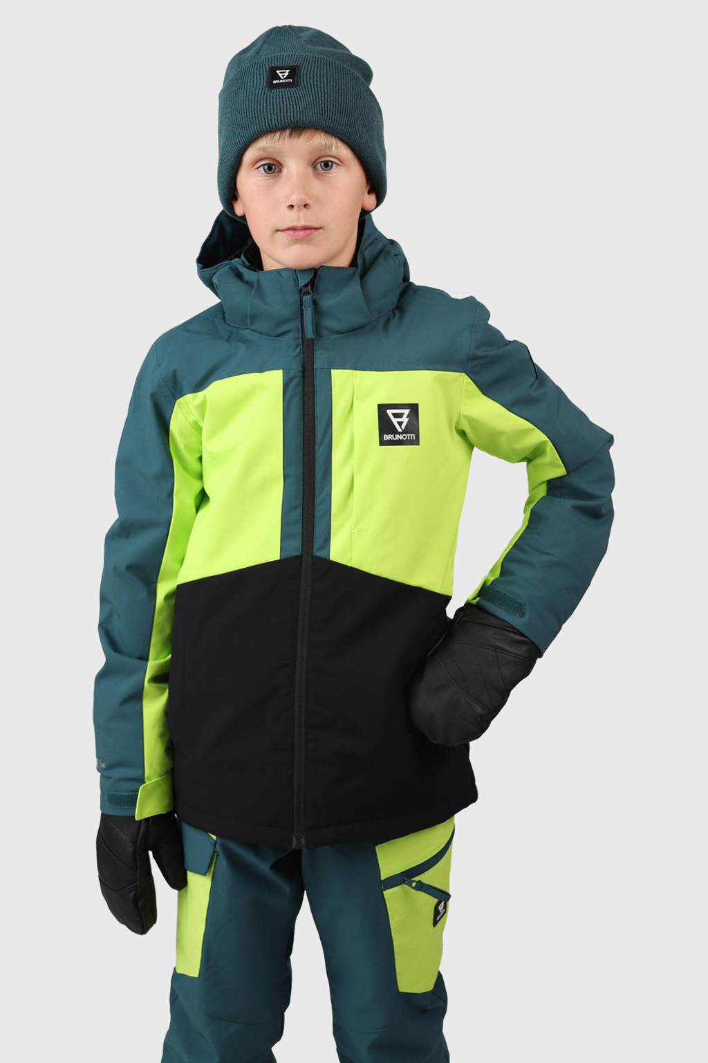 Brunotti ski-jack Aratiny petrol/geel/zwart