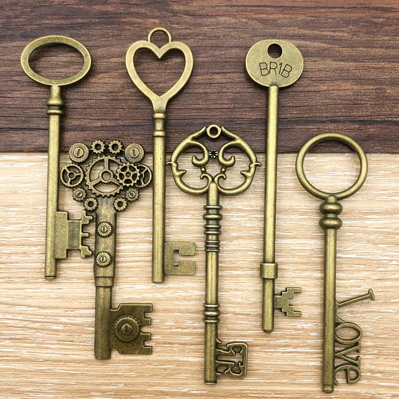 (12er Set) Metall Schlüssel Vintage DIY Schmuck Schlüsselanhänger Handtaschen Accessoire - Bronze
