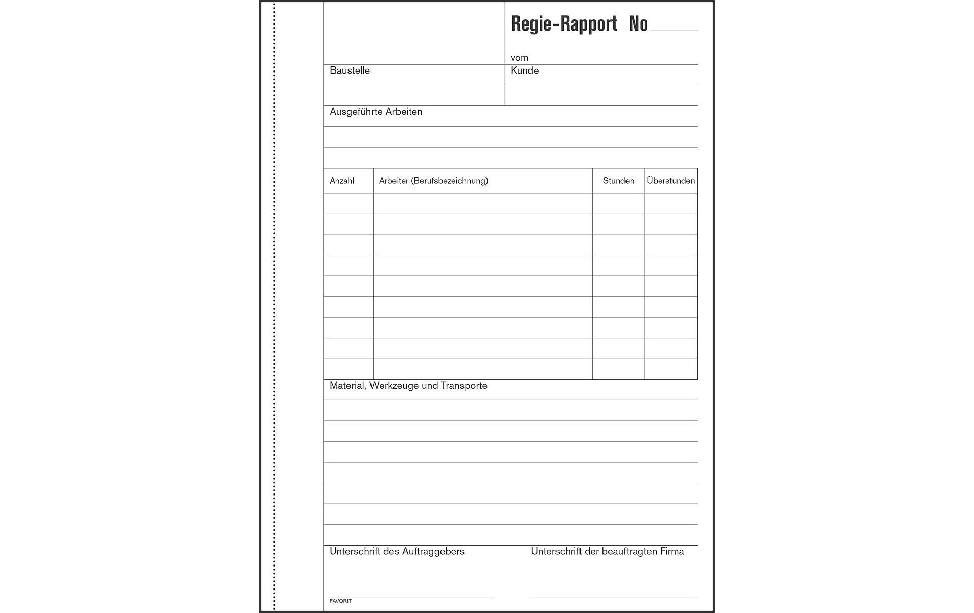 Durchschreibeblock 156 x 210 mm, Regie-RapporteFormulare für Tages und Regie-Rapporte