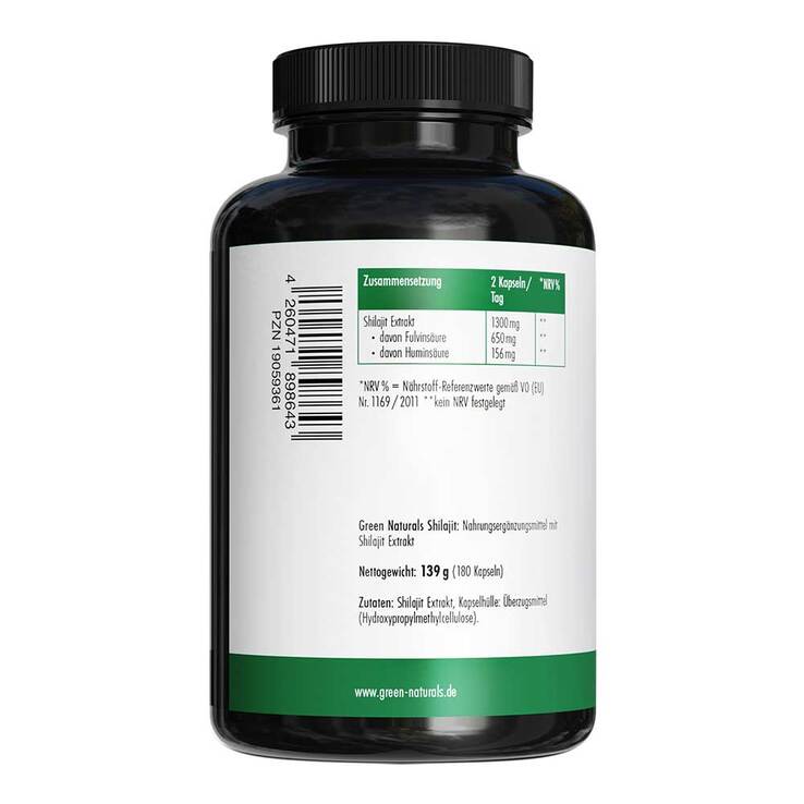 Green Naturals Shilajit 1300 mg hochdos.vegan Kapseln , 180 St
