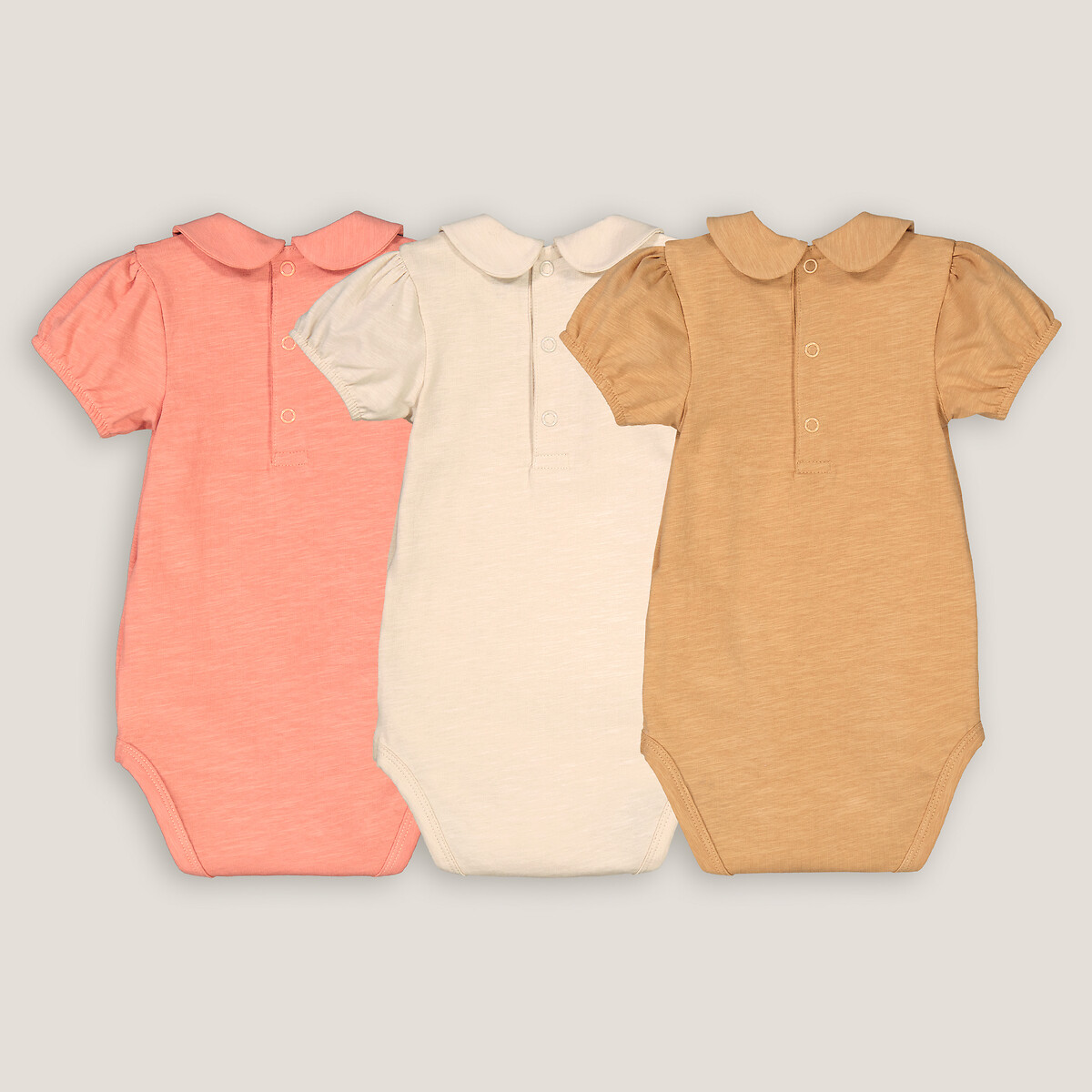 COLEÇÃO LA REDOUTE<br>Conjunto de 3 bodies com gola Claudine e mangas curtas
