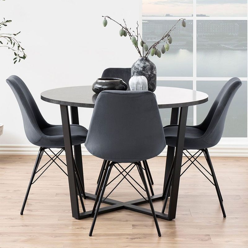 Lisomme - Brynn - Eettafel - Zwart - Ronde Tafel - 110 cm - Marmerlook