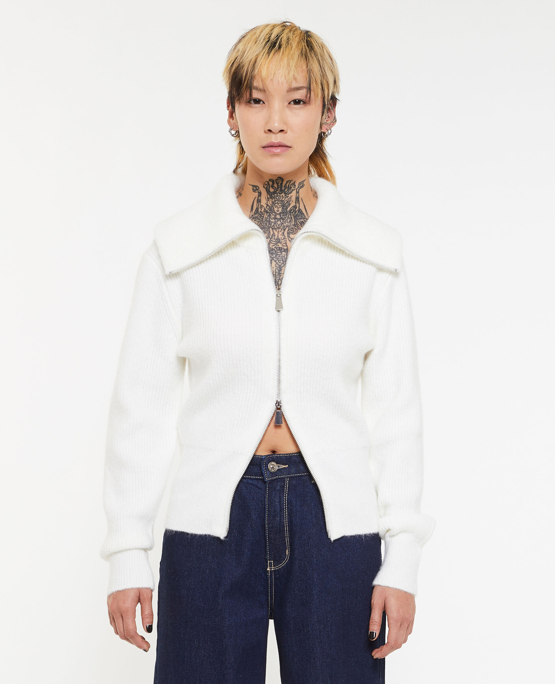 Gilet zippé col camionneur - Blanc