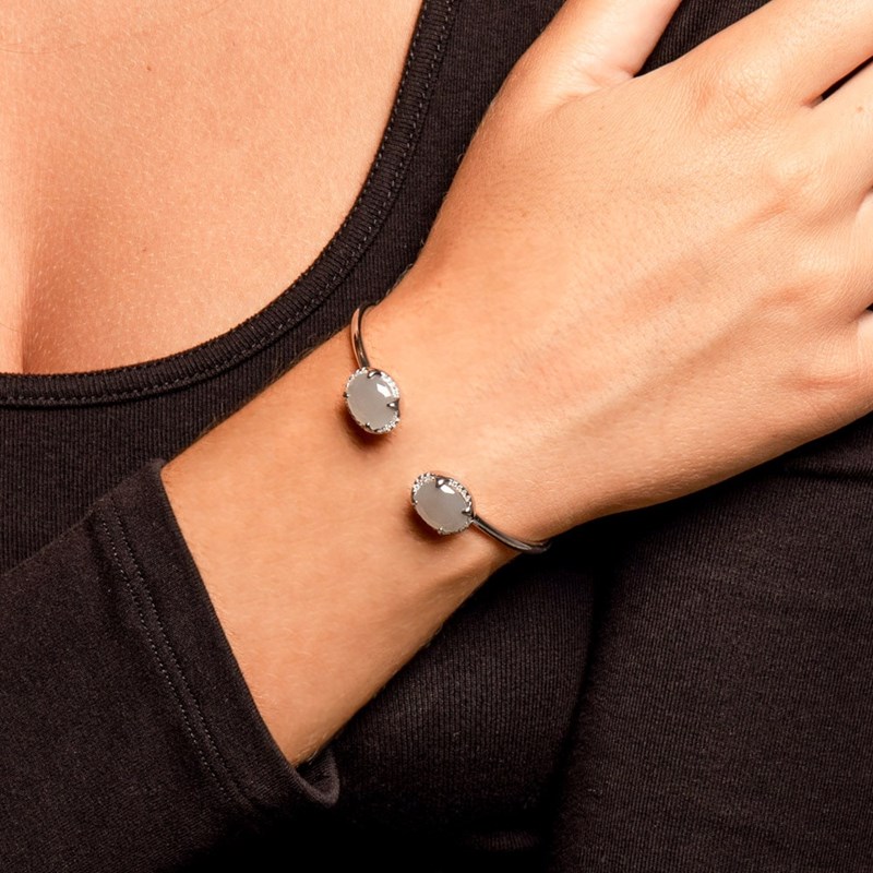 Bracelet Jonc Argent Rhodié Cristal Gris