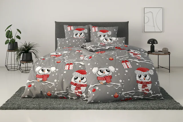 my home Bettwäsche »Janina in Gr. 135x200 oder 155x220 cm« 2 tlg. 100% Baumwolle, viele Winterdesigns: Patchwork, Schneemann, Eule, Bär