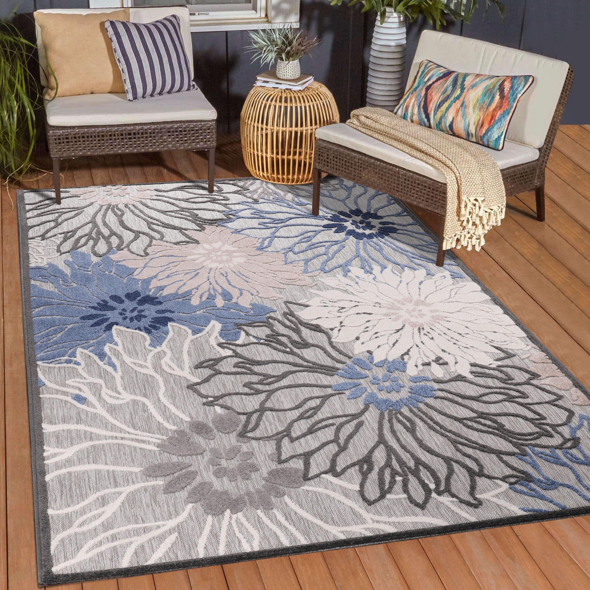 Sanat Teppich »Floral 2 Outdoor« rechteckig 6 mm Höhe In- und Outdoor geeignet, Blumen, Balkon, Terrasse, Aussenbereich