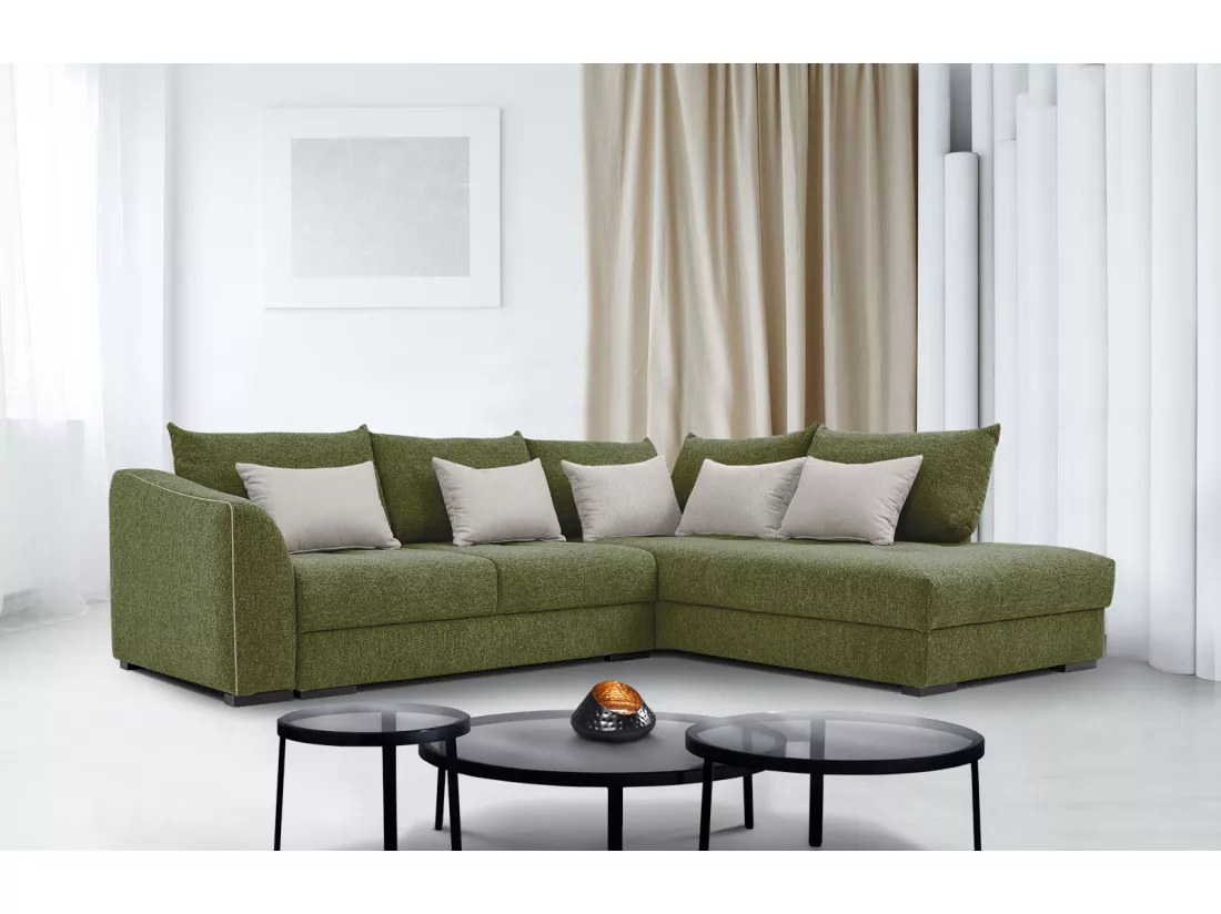 Canapé d'angle droit 5 places convertible tissu vert foncé - Elbe