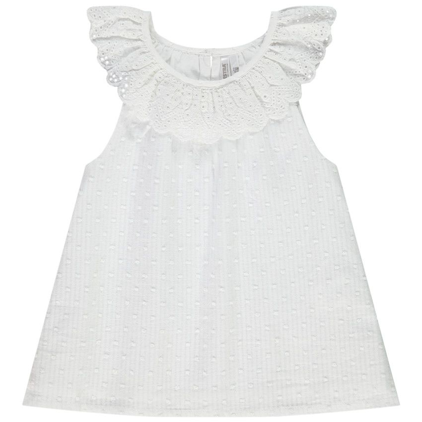Tuniques en plumetis avec col en broderie anglaise pour bébé fille - Blanc