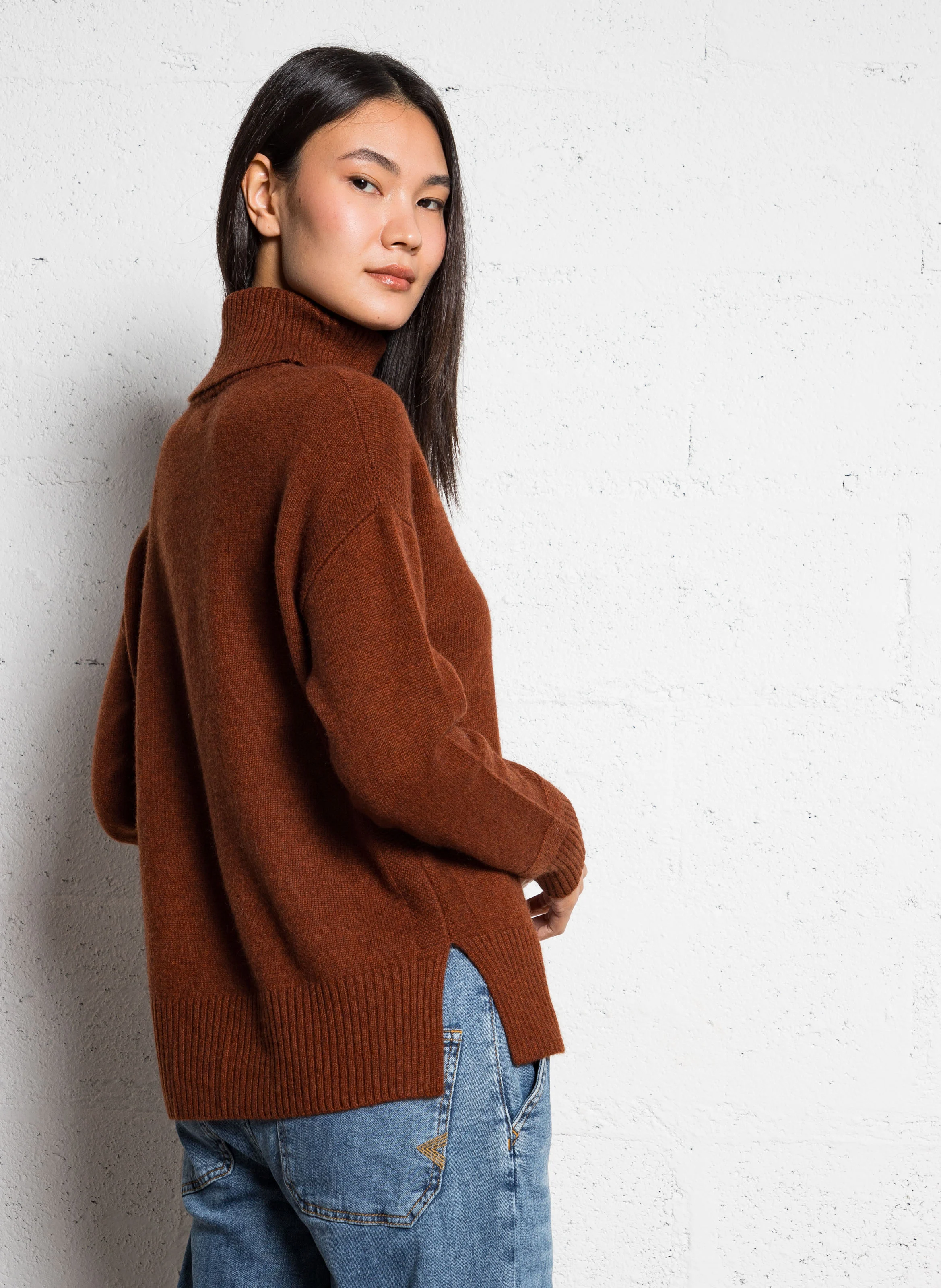 CARLOS - Pull col roulé en laine | Marron
